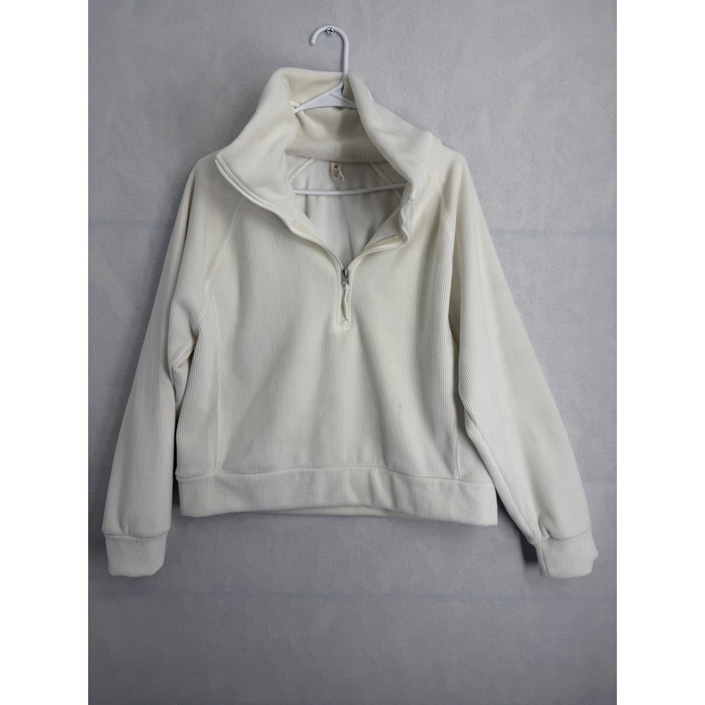 Kyodan Womens XL Off White Ribbed Quarter Zip Pullover Fleece Sweatshirt